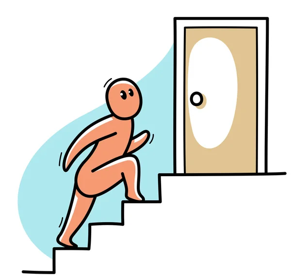 Komik Karikatür Adamı Merdivenlerden Çıkıyor Düz Çizim Beyaz Kariyer Hırs — Stok Vektör