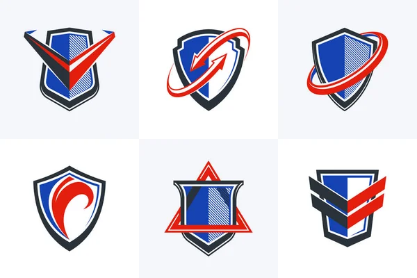 Classic Shields Shapes Set Different Additional Elements Vector Symbols Set — стоковый вектор