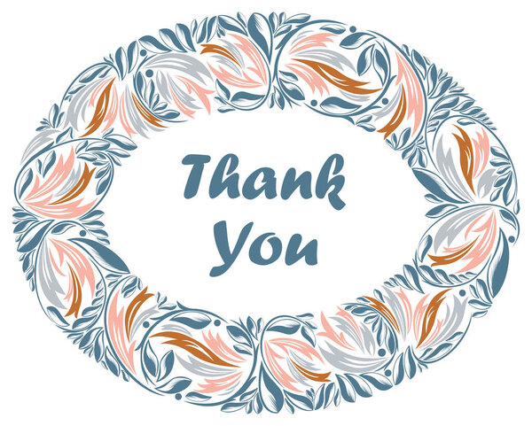 Thank you thanksgiving greeting card with beautiful floral frame vector vintage elegant classic style design.