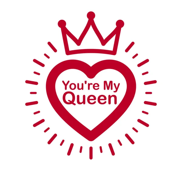 King Queen Concept Vector Emblem Isolated Humorous Romantic Greetings Design — Stock Vector