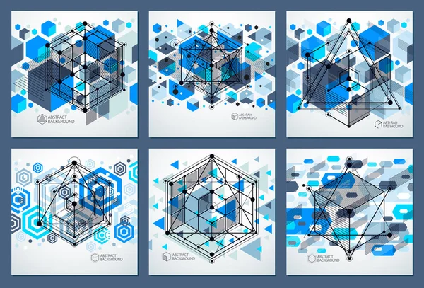Vektör Soyut Geometrik Küp Desen Mavi Arka Planlar Ayarlayın Küplerin — Stok Vektör