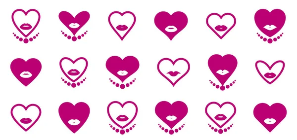 Frauenherzen Vektor Logos Oder Symbole Gesetzt Frauengesichter Herzform Grafische Gestaltungselemente — Stockvektor