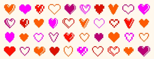 8Bit Pixel Καρδιές Διάνυσμα Λογότυπα Εικονίδια Που Ρετρό Παιχνίδι Από — Διανυσματικό Αρχείο