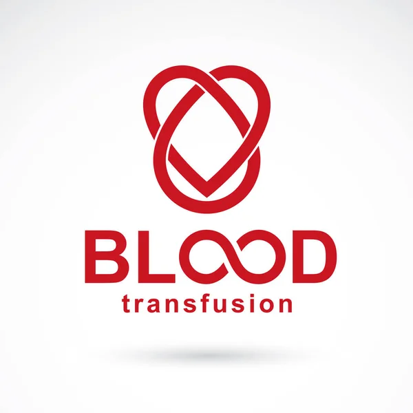 輸血の碑文は 白で隔離し ベクトル赤い血の滴 ハート形 無限の記号を使用しました 人間の生命と健康 血寄付ロゴについての懸念します — ストックベクタ