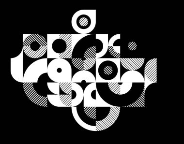 Geometrik soyut siyah ve beyaz sanat, dairelerin ve diğer şekillerin fayanslarıyla vektör geometrik arkaplan, çizgili doku modernizm tarzı doğrusal motif, yaratıcı tasarım.