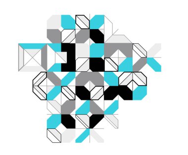 Soyut vektör Bauhaus geometrik arkaplan, teknoloji mühendisliği şekil ve çizgi bileşimi, mekanik motor endüstrisi tarzı, ağ ve dijital veri.