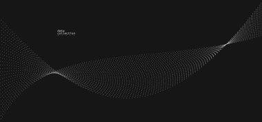 Gri soyut arkaplan, siyah üzerinde akmakta olan parçacıkların vektör dalgası, hareket halindeki kıvrımlı noktalar, teknoloji ve bilim teması, hava ve kolaylıkla fütüristik illüstrasyon.