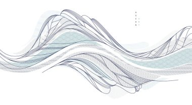 Japon tarzı soyut illüstrasyon, Asya geleneksel tarzında arka plan, dalgalı şekiller ve deniz hatları gibi akan dağlar..