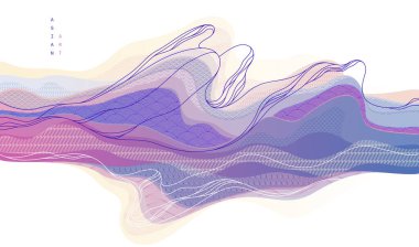 Japon tarzı soyut illüstrasyon, Asya geleneksel tarzında arka plan, dalgalı şekiller ve deniz hatları gibi akan dağlar..