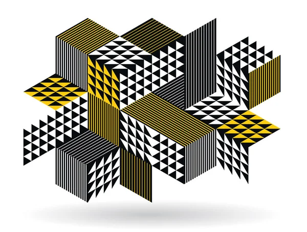 立方体と形状を持つ黒と黄色の幾何学的ベクトル抽象的な背景 都市の建物を表示する等数3D抽象芸術のような形 Opart光学的幻想 — ストックベクタ