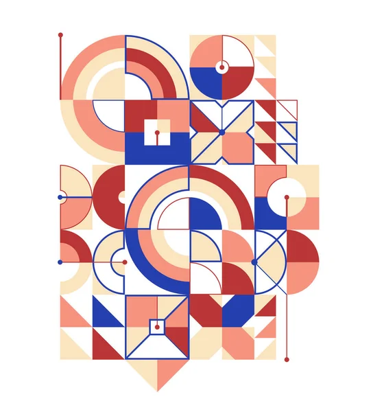 Bauhaus Styl Abstraktní Geometrický Vektor Pozadí Kruhy Trojúhelníky Čáry Geometrické — Stockový vektor