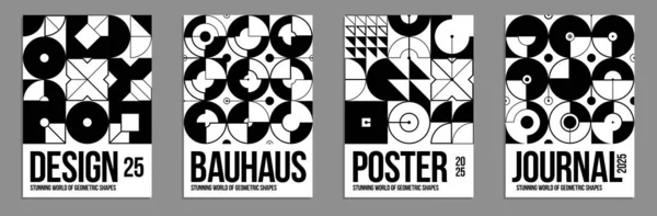 Geometric Black White Vector Posters Covers Bauhaus Style Layout Advertisement — Stock Vector