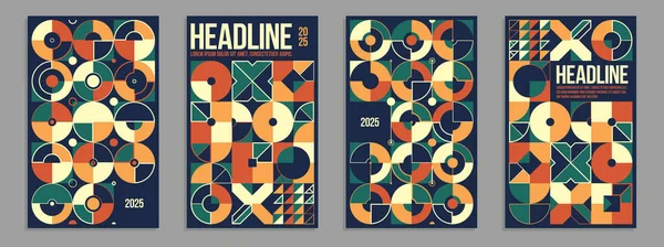 Geometric Vector Posters Covers Bauhaus Style Layout Advertisement Sheet Native — Stock Vector