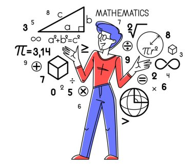 Matematiksel eğitim vektörü, matematik öğrenen öğrenci ya da ders açıklayan öğretmen, matematikçi bazı teorik bilim üzerinde çalışıyor..