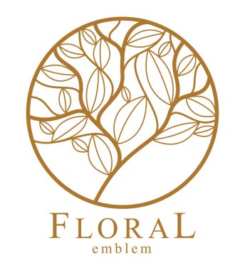 Tarz vektörü çiçek desenli monogram, grafik tasarım logo ya da amblemi daire şeklinde bırakır, butik, otel ya da salon logosu için şablon, klasik tarz doğrusal element.