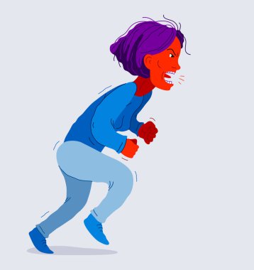 Saldırgan kadın psikolojik tacizci vektör illüstrasyonu, şiddetli yumruklar, aile içi şiddet ve istismar, alkolizm kötü davranış, psikopat manipülatör ile bağırıp çağırma kavgası.