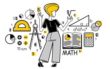 Matematiksel eğitim vektörü, matematik öğrenen öğrenci ya da ders açıklayan öğretmen, matematikçi bazı teorik bilim üzerinde çalışıyor..