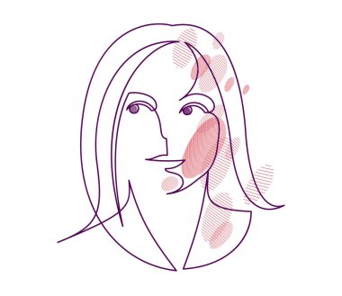 Woman beauty face vector linear illustration, delicate line art of attractive girl portrait, abstract feminine drawing minimal style isolated.