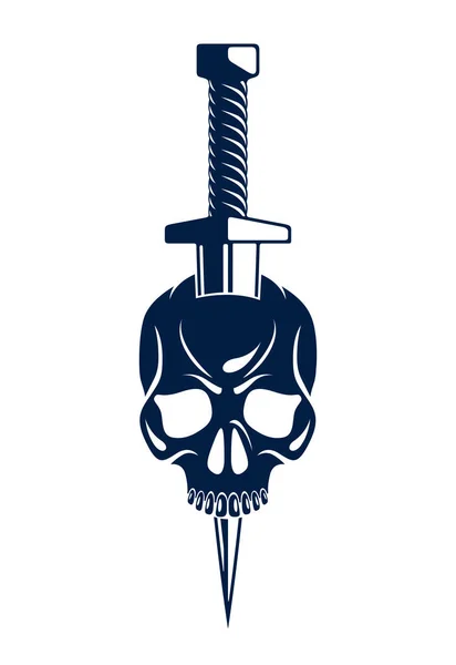 Skull Killed Dagger Knife Vintage Vector Emblem Logo Isolated White — Stock Vector