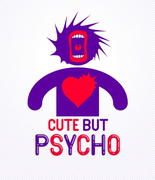Cute Psycho Funny Vector Cartoon Logo Poster Weird Expression Man — Stock Vector