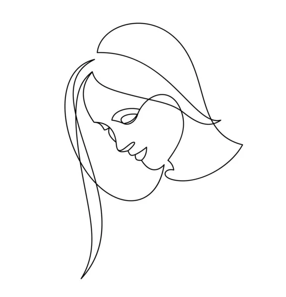 Beautiful Face Attractive Woman Vector Linear Drawing Sensitive Emotional Line — Vettoriale Stock