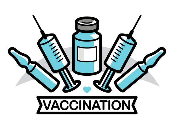 Vaccinationstema Vektor Illustration Spruta Med Ampuller Och Injektionsflaska Isolerade Över — Stock vektor