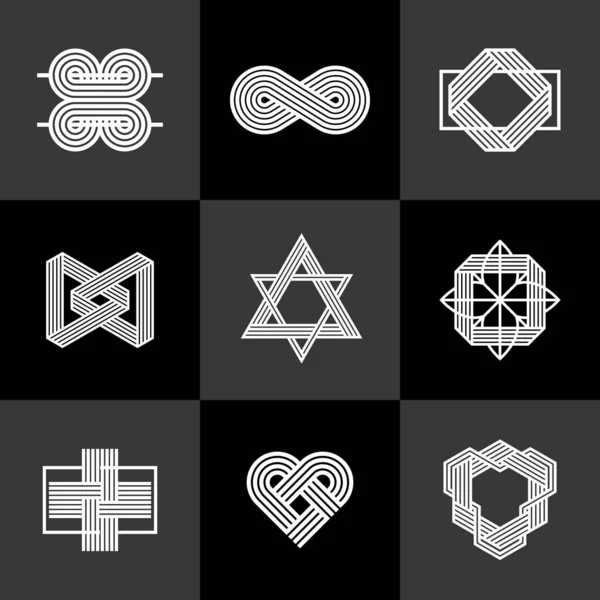 Intertwined Lines Vintage Style Icons Collection Abstract Geometric Linear Symbols — Stock Vector