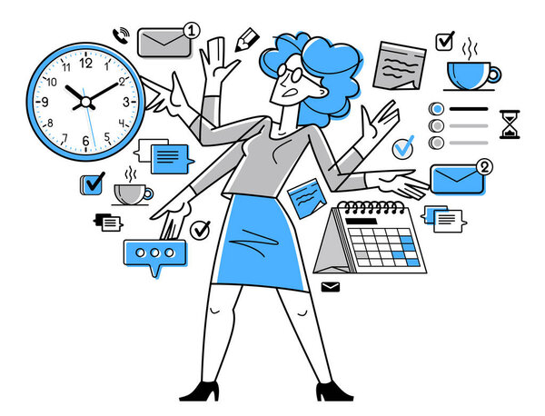 Векторная схема управления временем, крайний срок планирования работников и определение приоритетов задач, повестка дня по производительности бизнеса, ноль часов.