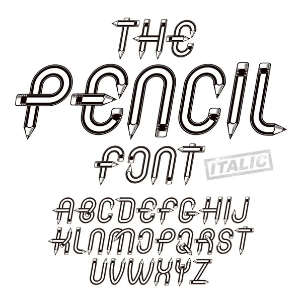 Vector Script Trendy Alphabet Letters Set Created Pencils Education Idea — Stock Vector