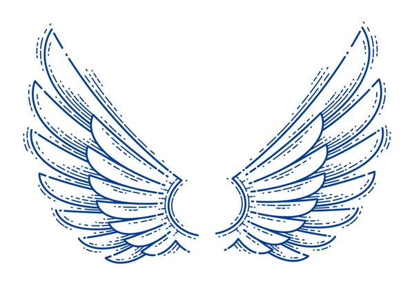 Wings Vintage Lineární Design Element Isolated Easy Use Angel Raven — Stockový vektor