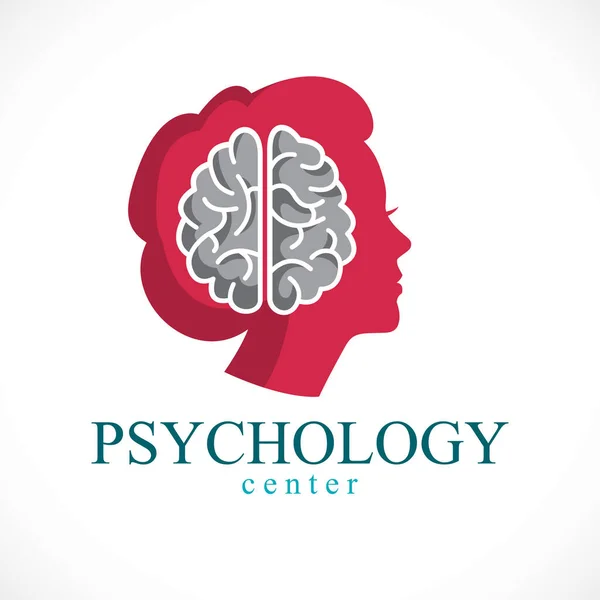 Psychology Concept Vector Logo Icon Created Human Anatomical Brain Woman — Stock Vector