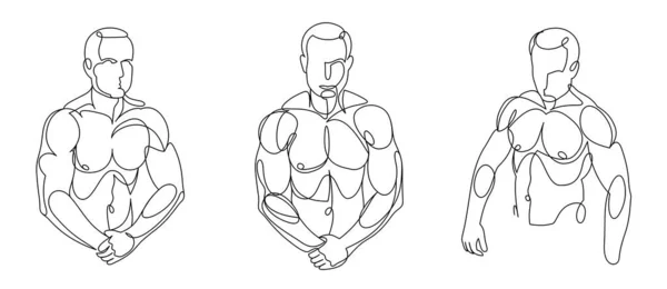 Athletic Man Torso Vector Linear Illustrations Set Male Beauty Perfect — Vettoriale Stock