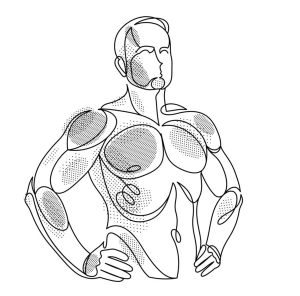 Linear Drawing Perfect Body Fit Model Man Posing Vector Illustration - Stok Vektor