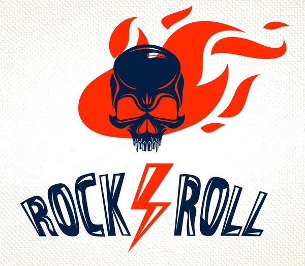Skull Flames Hard Rock Music Vector Logo Emblem Aggressive Skull — Stock Vector