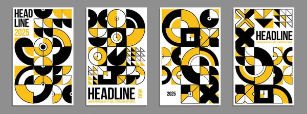Geometric Vector Posters Covers Bauhaus Style Layout Advertisement Sheet Tech — Stock Vector