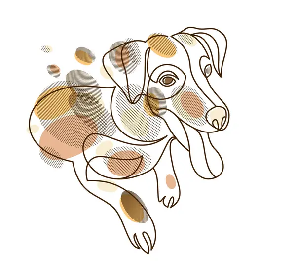 Adorable Playful Jack Russel Terrier Vector Line Art Illustration Isolated — Stockvektor