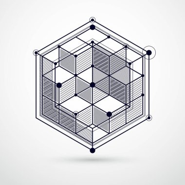 Modern izometrik vektör siyah ve beyaz arka plan ile geometrik öğesi. Küpleri, altıgenler, kareler, dikdörtgenler ve farklı soyut öğeler düzenini. 