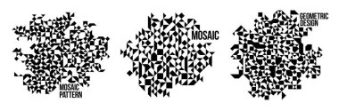 Soyut siyah ve beyaz mozaik vektör arkaplan seti, sanatsal tasarım elemanları koleksiyonu modern tarz grafikleri, doku deseni güzel dijital sanat. 
