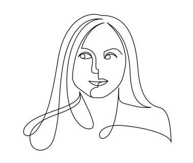 Woman beauty face vector linear illustration, delicate line art of attractive girl portrait, abstract feminine drawing minimal style isolated.