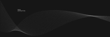 Gri soyut arkaplan, siyah üzerinde akmakta olan parçacıkların vektör dalgası, hareket halindeki kıvrımlı noktalar, teknoloji ve bilim teması, hava ve kolaylıkla fütüristik illüstrasyon.