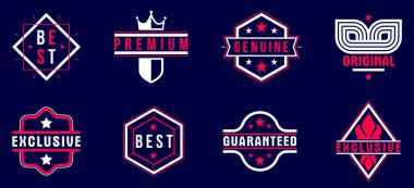 Farklı ürün ve işletmeler, klasik grafik tasarım unsurları, simgeler ve ödüller için en kaliteli vektör amblemleri koyu, rozetler ve logo koleksiyonu üzerine kurulmuştur..