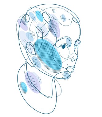 Cute beautiful boy portrait vector line art illustration isolated, toddler kid artistic line art drawing.