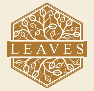 Koyu arkaplanda vektör çiçek amblemi, yapraklar ve dallar doğrusal logo, lüks klasik tarz zarif rozet, butik veya otel logosu.