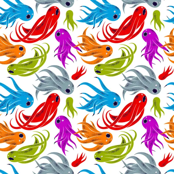 Scary Horror Monsters Seamless Vector Textile Pattern Beasts Creatures Endless — Stock Vector