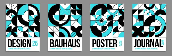 Geometryczne Plakaty Wektorowe Okładki Stylu Bauhaus Układ Arkuszy Reklamowych Kształty — Wektor stockowy