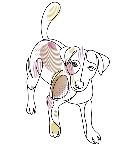 Adorable Playful Jack Russel Terrier Vector Line Art Illustration Isolated — Stok Vektör