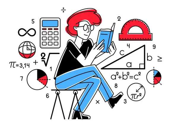 Matematikçi bazı kuramsal matematik vektör ana hatları üzerinde çalışıyor, üniversitede matematik okuyor, öğrenci öğrenimi veya öğretmen anlatıyor.