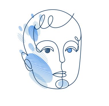 Genç bir çocuğun portresi doğrusal vektör monokrom illüstrasyon izole, küçük çocuk sanatsal çizim çizimi.