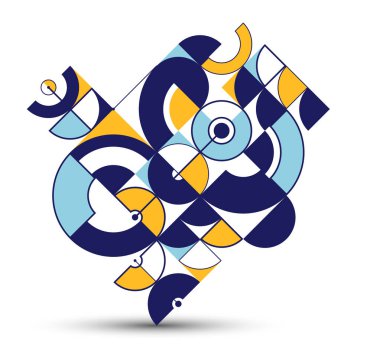 Bauhaus stili soyut geometrik vektör arkaplanı daireler, üçgenler ve çizgiler, geometrik soyutlama sanatı, sanatsal desen bileşimi.