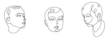 Genç bir çocuğun portresi doğrusal vektör monokrom çizimleri izole edilmiş, yeni yürümeye başlayan çocuk sanat çizimleri koleksiyonu.